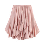Women’s Ruffled High-Waist Mini Skirt – Asymmetric Hem Elastic Waist Spring/Summer Skirt