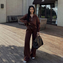 Casual Women's Fashion Half - zip Hoodie And Pants Two - piece Set Loose Casual Autumn And Winter Outfit - Zip - up Hoodies set - CJLS262230115OL - null