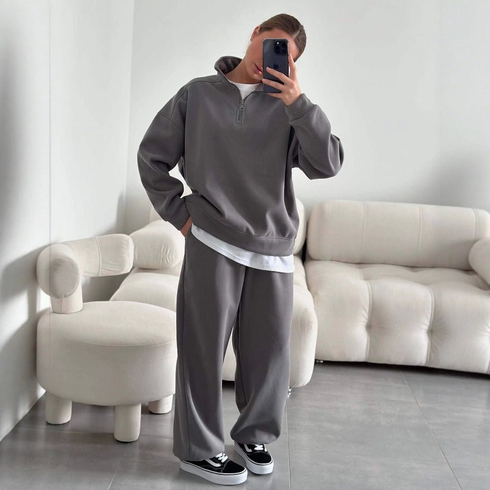 Fashionable Half - Open Collar Long - Sleeve Hoodie And Pants Casual Set - Zip - up Hoodies set - CJLS263436019SH - null
