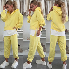 Hooded Sweatshirt Suit Loose Long Sleeve False Two - piece Tops And Jogger Sports Trousers Casual Spots Set For Women's Clothing - Plain Hoodies - CJLS233613521UF - null