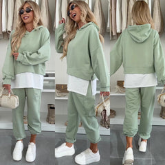 Hooded Sweatshirt Suit Loose Long Sleeve False Two - piece Tops And Jogger Sports Trousers Casual Spots Set For Women's Clothing - Plain Hoodies - CJLS233613521UF - null