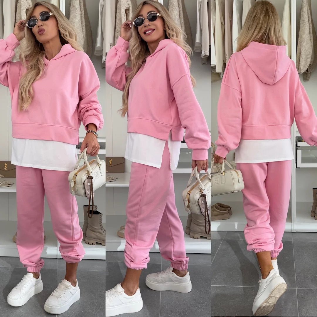 Hooded Sweatshirt Suit Loose Long Sleeve False Two - piece Tops And Jogger Sports Trousers Casual Spots Set For Women's Clothing - Plain Hoodies - CJLS233613521UF - null