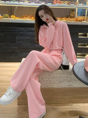 New Stylish Casual Sporty Hoodie And Wide - leg Pants Set For Petite Figures - Zip - up Hoodies set - CJLS264074202BY - null