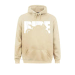 Beige hoodie with bold white RIDE motorcycle graphic – men’s biker streetwear pullover