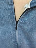 Close-up of a blue denim fabric with a zipper