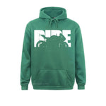 Green hoodie with bold white RIDE motorcycle graphic – men’s biker streetwear pullover