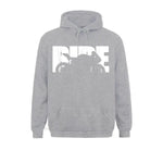 Grey hoodie with bold white RIDE motorcycle graphic – men’s biker streetwear pullover