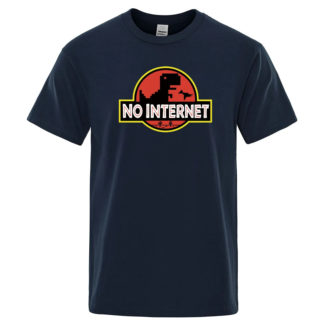 Cartoon Dino “No Internet” Men’s T-Shirt – Funny Harajuku Casual Tee
