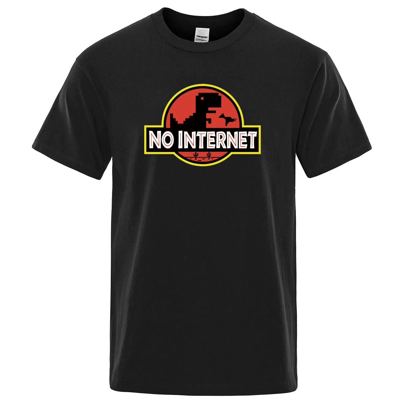 Cartoon Dino “No Internet” Men’s T-Shirt – Funny Harajuku Casual Tee