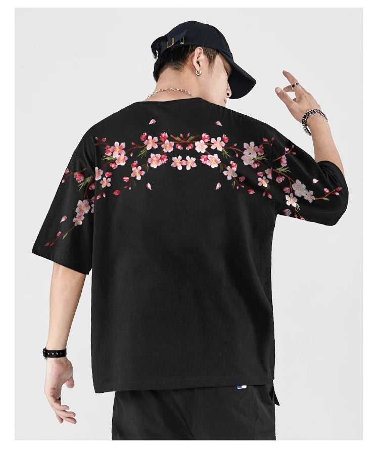 Embroidery Flower Streetwear T-Shirt – Loose Cotton Summer Tee