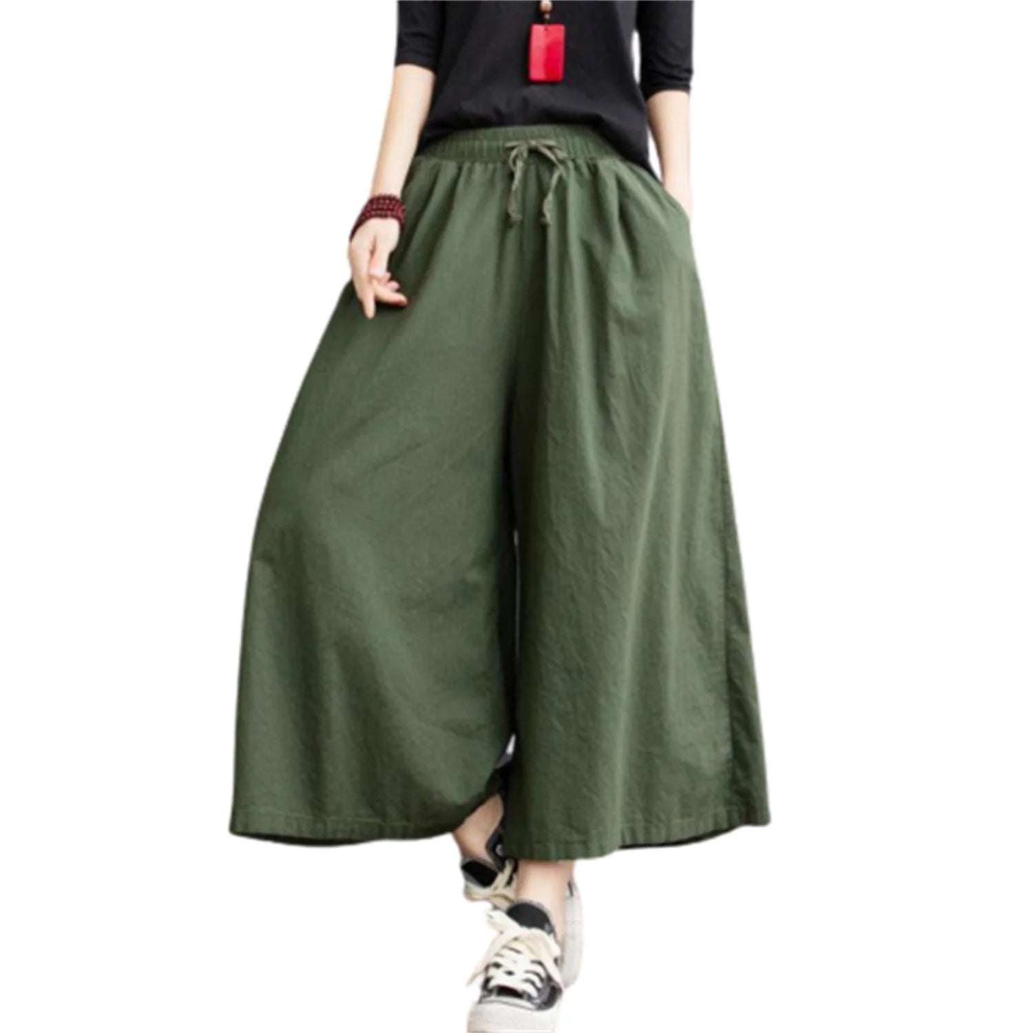 Linen High-Waist Wide-Leg Pants for Women – Summer Casual Comfort
