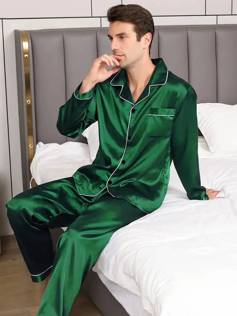 Men’s Silk Satin Pajama Set – Soft Long Sleeve Nightwear