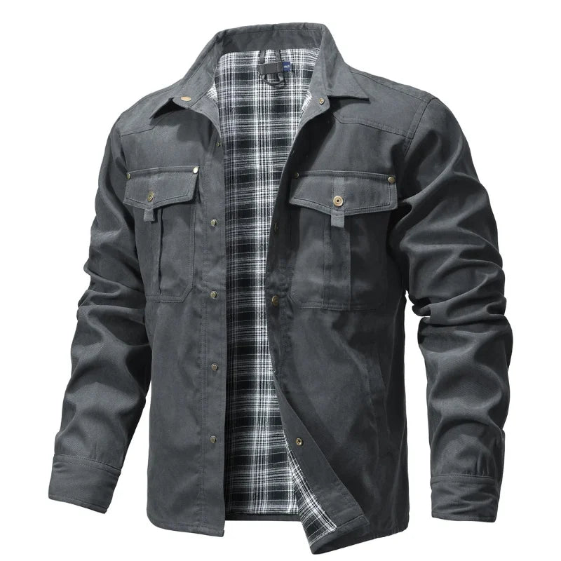 Men’s Western Flannel-Lined Shacket – Snap Button Overshirt Jacket (S–XXL)