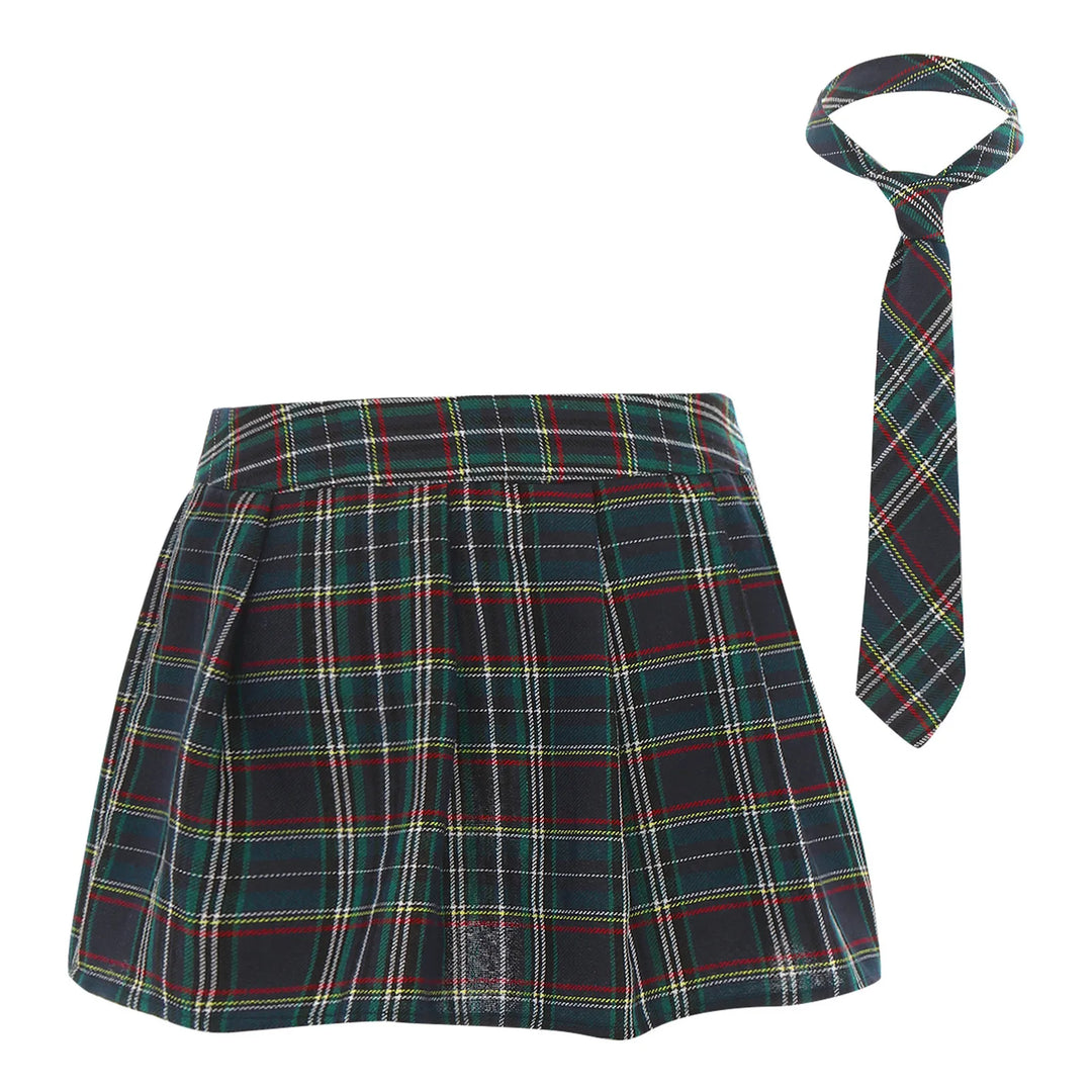Schoolgirl Plaid Pleated Mini Skirt & Necktie Set – Japanese JK Uniform Cosplay Outfit for Women