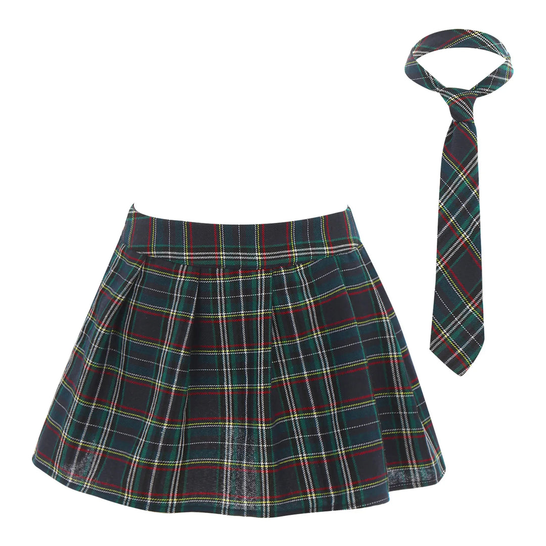 Schoolgirl Plaid Pleated Mini Skirt & Necktie Set – Japanese JK Uniform Cosplay Outfit for Women