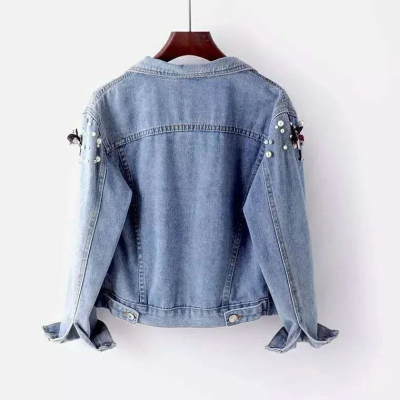 Luxury Embroidered Cropped Denim Jacket – Women’s Beaded Jean Coat
