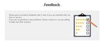 Feedback request with a five-star rating system and a checklist on a white background.