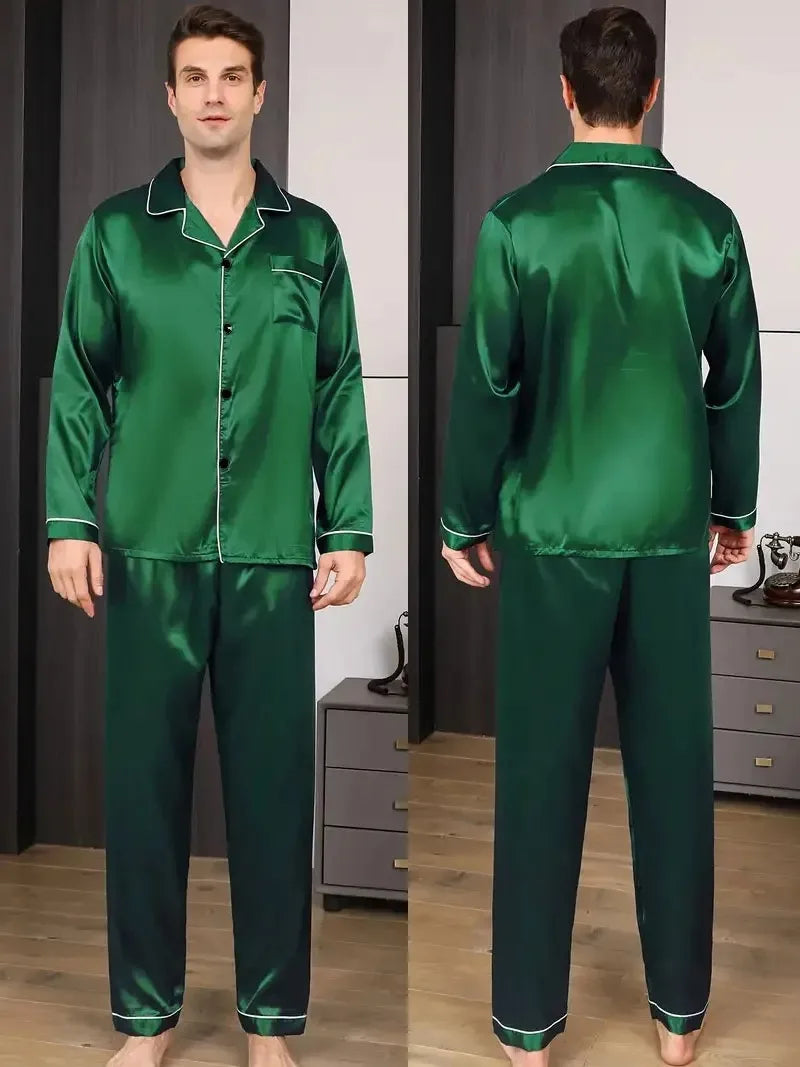 Men’s Silk Satin Pajama Set – Soft Long Sleeve Nightwear