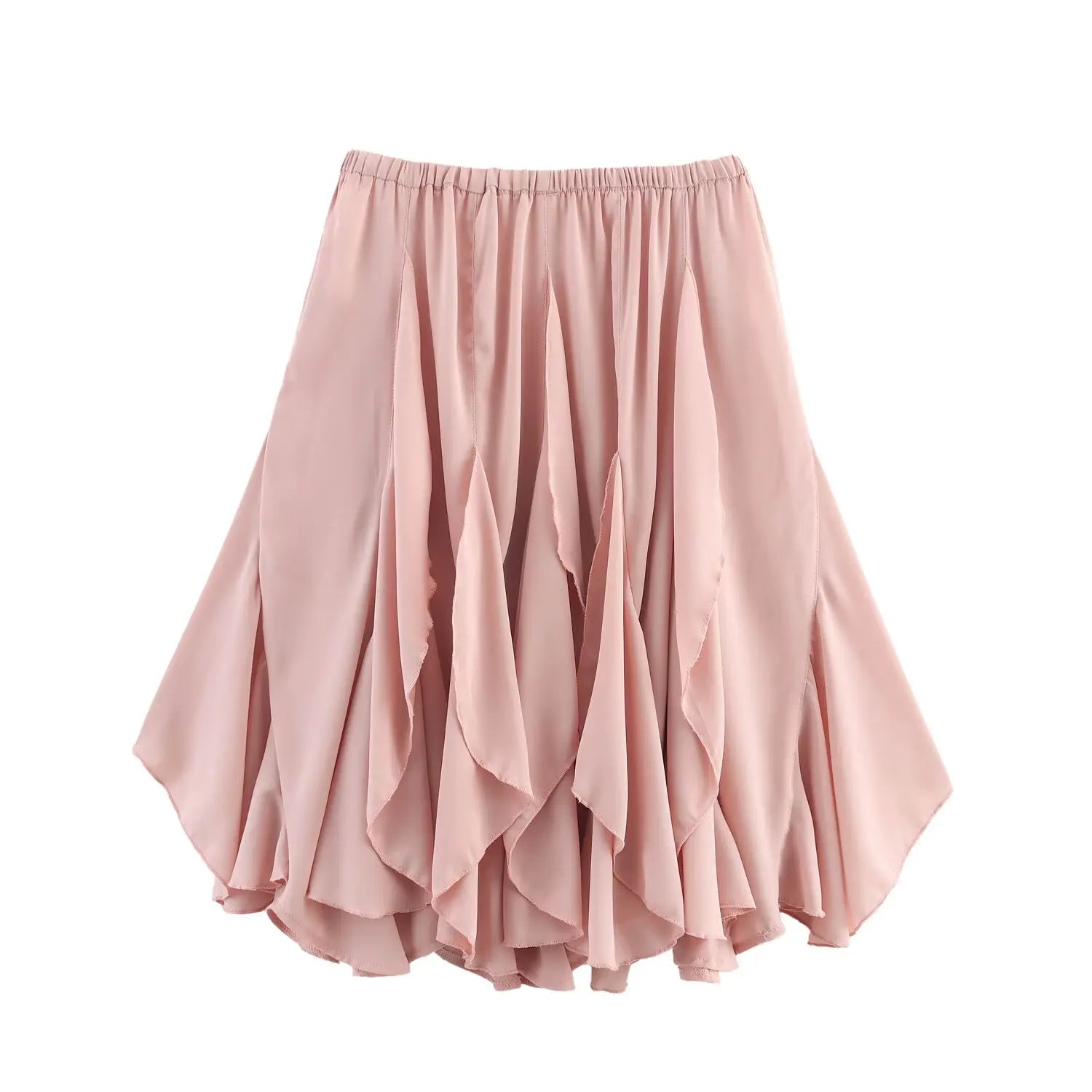Women’s Ruffled High-Waist Mini Skirt – Asymmetric Hem Elastic Waist Spring/Summer Skirt