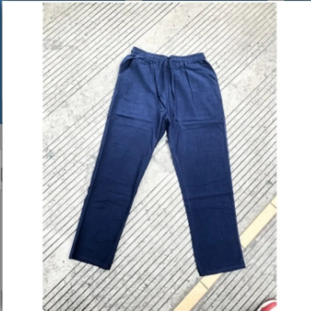 Men’s Linen Cotton Summer Pants – Drawstring Waist Lightweight Casual Trousers