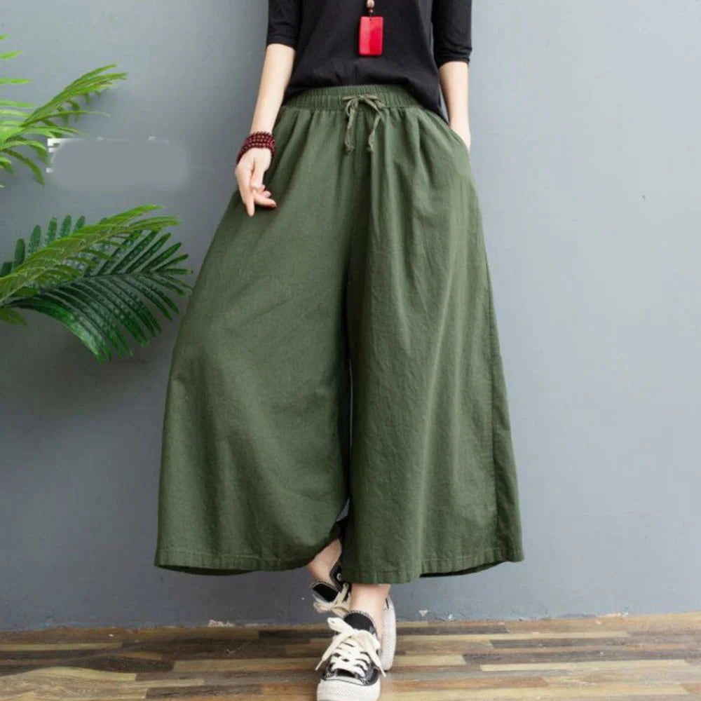 Linen High-Waist Wide-Leg Pants for Women – Summer Casual Comfort