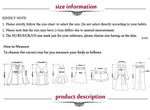 Size chart and measurement guide for clothing on a white background