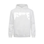 White hoodie with bold white RIDE motorcycle graphic – men’s biker streetwear pullover