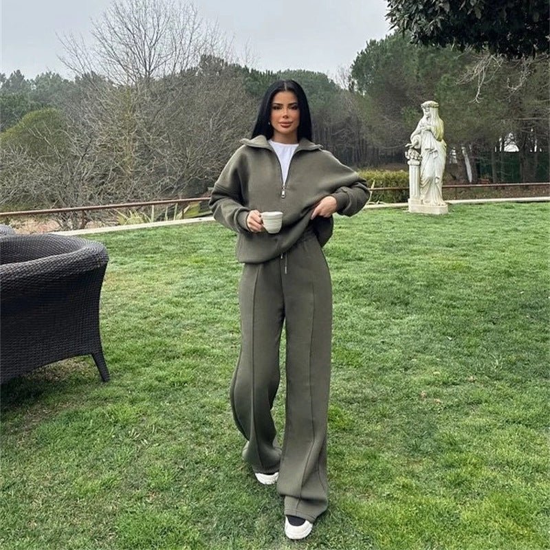 Casual Women's Fashion Half - zip Hoodie And Pants Two - piece Set Loose Casual Autumn And Winter Outfit - Zip - up Hoodies set - CJLS262230115OL - null