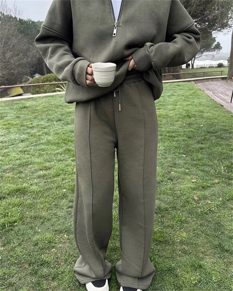 Casual Women's Fashion Half - zip Hoodie And Pants Two - piece Set Loose Casual Autumn And Winter Outfit - Zip - up Hoodies set - CJLS262230107GT - null