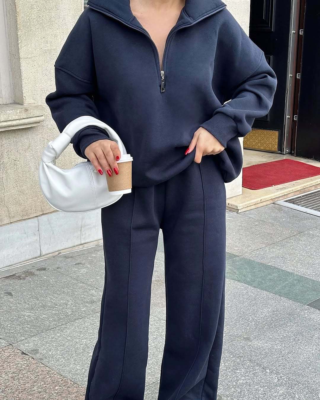 Casual Women's Fashion Half - zip Hoodie And Pants Two - piece Set Loose Casual Autumn And Winter Outfit - Zip - up Hoodies set - CJLS262230103CX - null