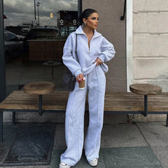 Casual Women's Fashion Half - zip Hoodie And Pants Two - piece Set Loose Casual Autumn And Winter Outfit - Zip - up Hoodies set - CJLS262230115OL - null