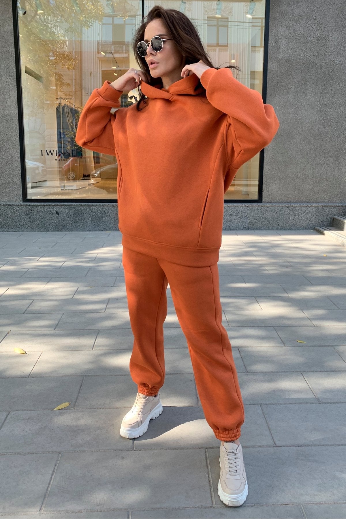 Fashion solid color Hoodie casual two piece set - Plain Hoodies - CJNSSYTZ05601-Orange-L - null