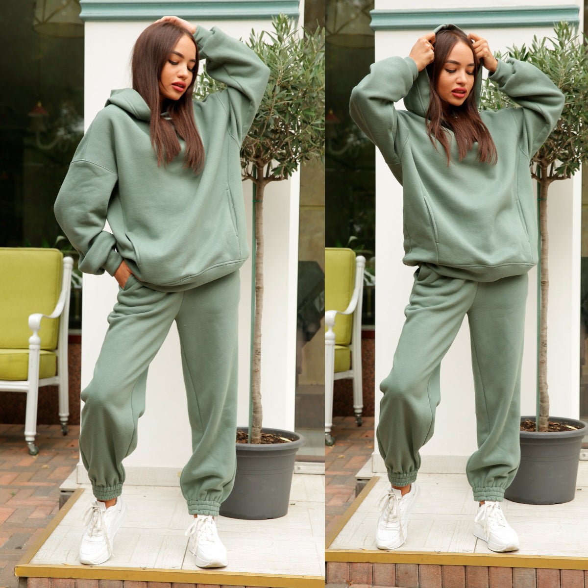 Fashion solid color Hoodie casual two piece set - Plain Hoodies - CJNSSYTZ05601-Green-L - null