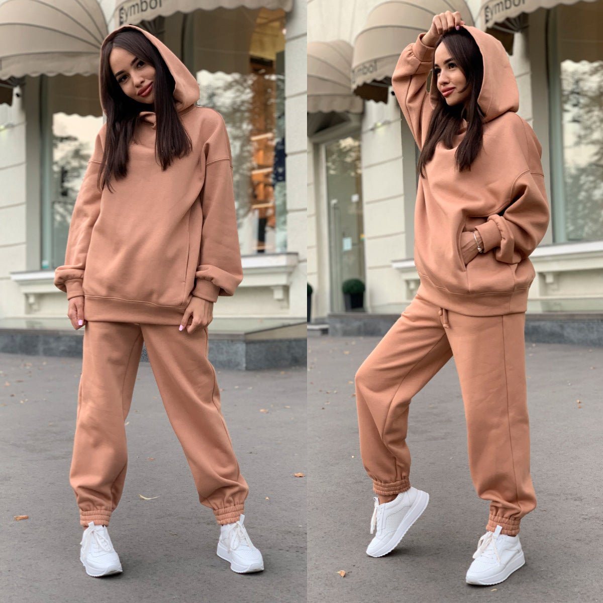 Fashion solid color Hoodie casual two piece set - Plain Hoodies - CJNSSYTZ05601-Khaki-L - null