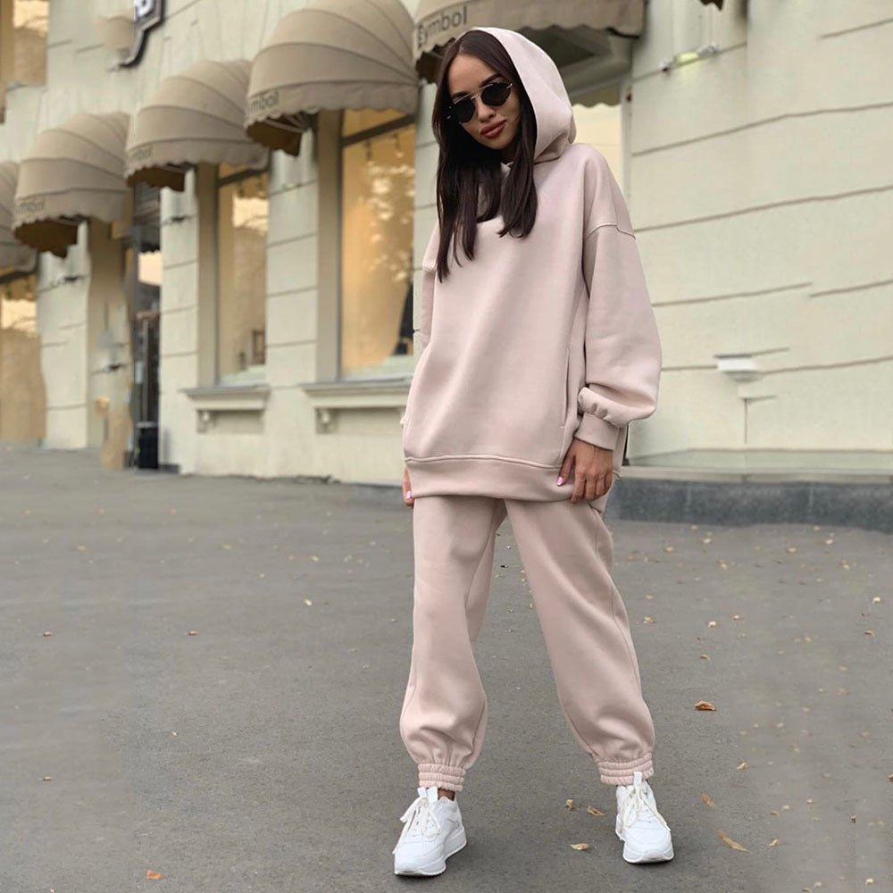 Fashion solid color Hoodie casual two piece set - Plain Hoodies - CJNSSYTZ05601-Beige-L - null