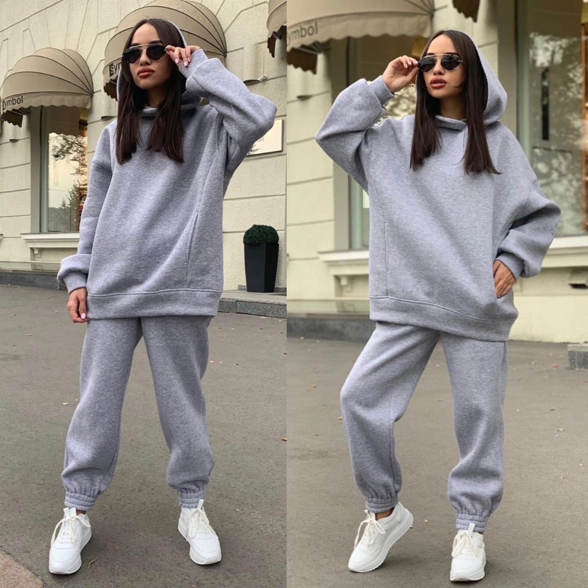 Fashion solid color Hoodie casual two piece set - Plain Hoodies - CJNSSYTZ05601-Grey-L - null