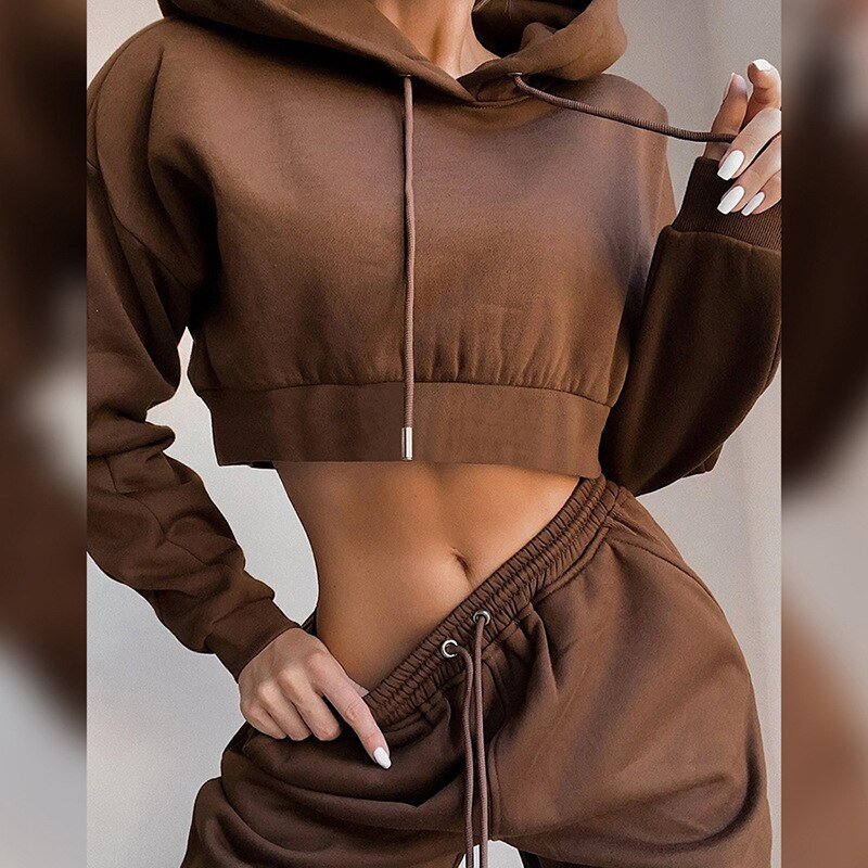 Fashion Winter Tracksuit Hoodie and Sweatpants Sports Set - Plain Hoodies - CJNSSYTZ05897-Brown-3XL - null