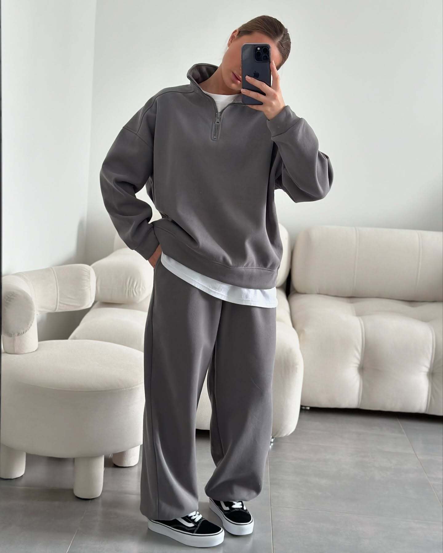 Fashionable Half - Open Collar Long - Sleeve Hoodie And Pants Casual Set - Zip - up Hoodies set - CJLS263436027AZ - null