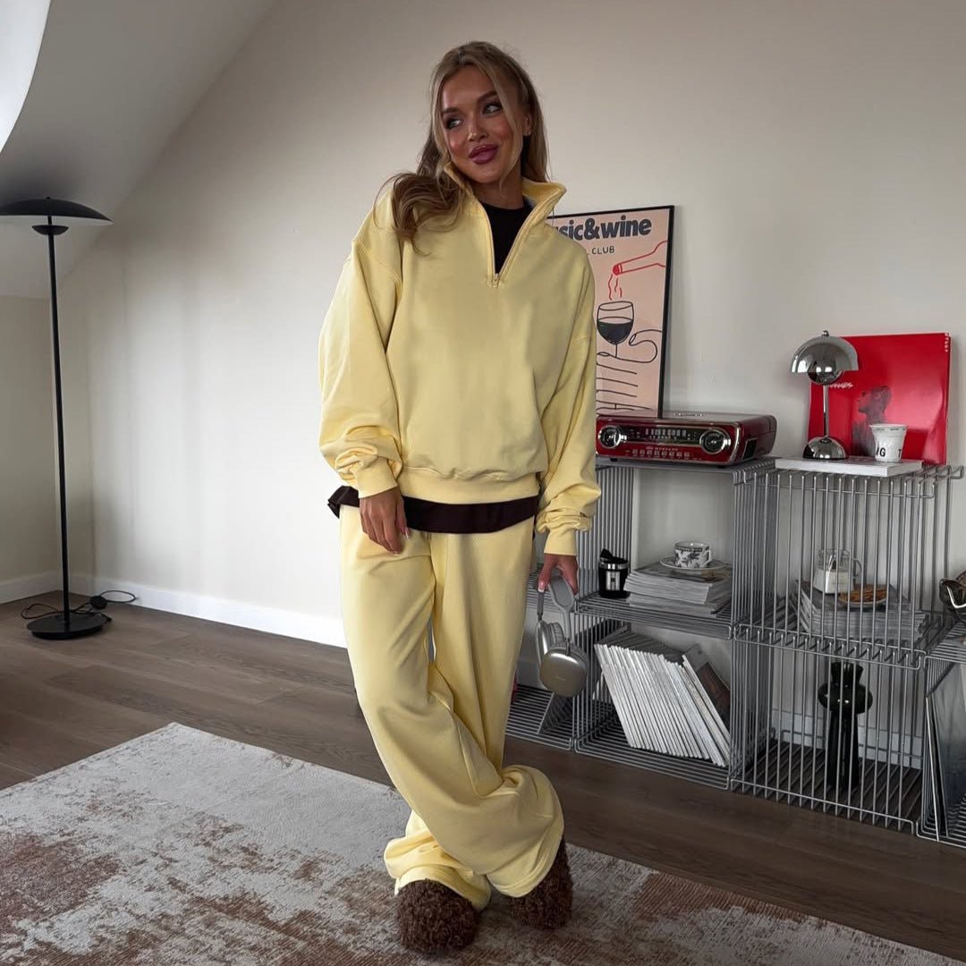 Fashionable Half - Open Collar Long - Sleeve Hoodie And Pants Casual Set - Zip - up Hoodies set - CJLS263436019SH - null