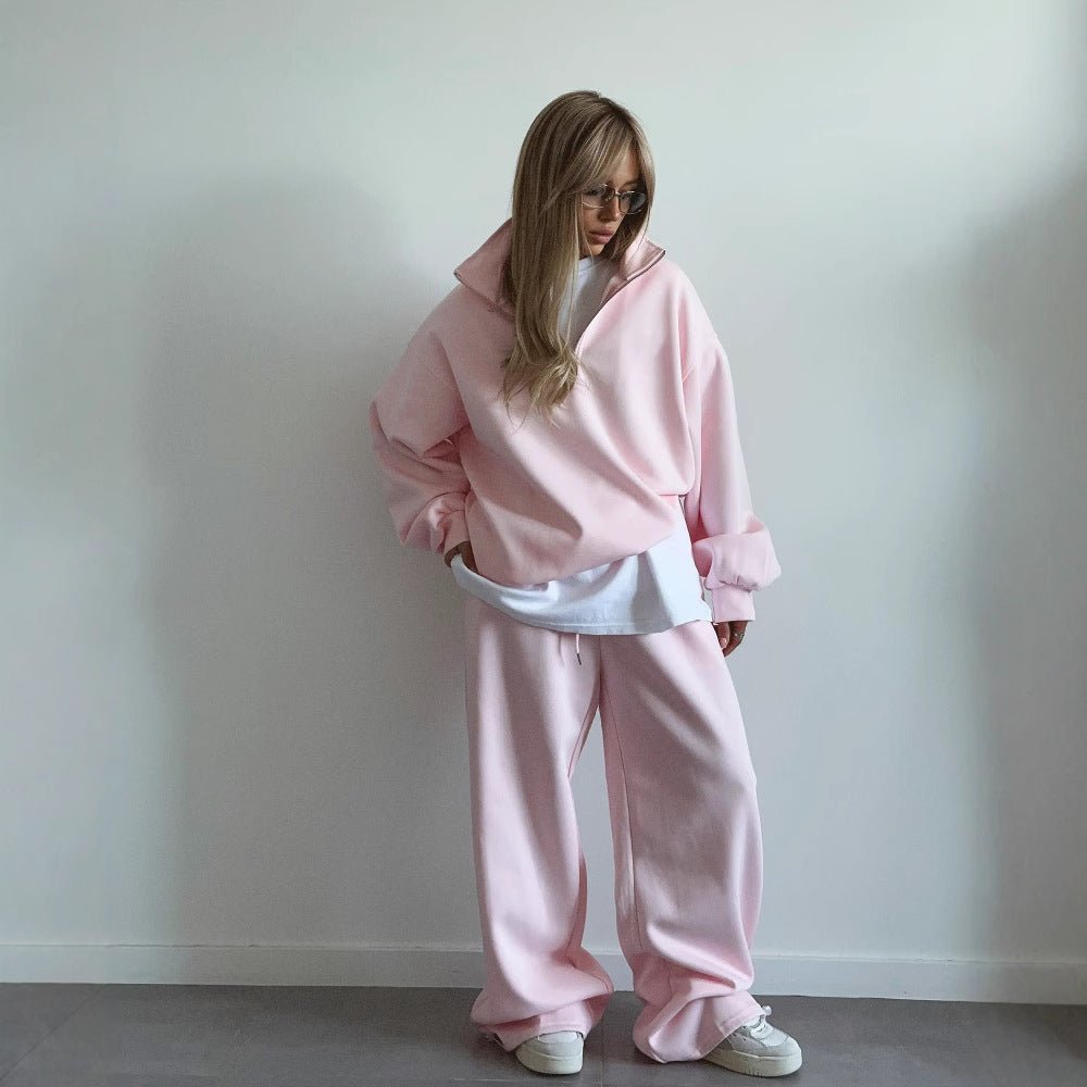 Fashionable Half - Open Collar Long - Sleeve Hoodie And Pants Casual Set - Zip - up Hoodies set - CJLS263436019SH - null