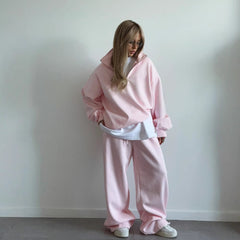 Fashionable Half - Open Collar Long - Sleeve Hoodie And Pants Casual Set - Zip - up Hoodies set - CJLS263436019SH - null