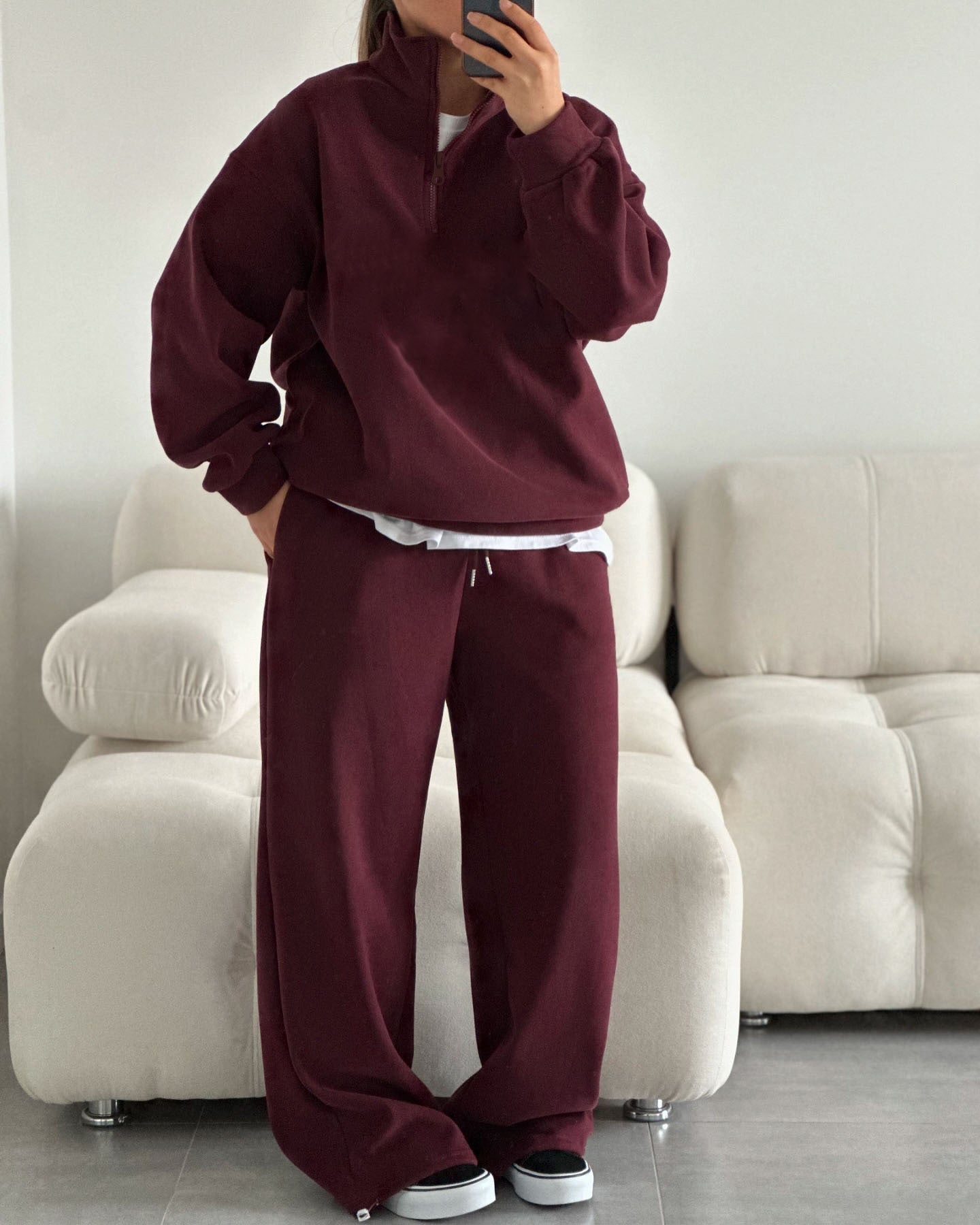 Fashionable Half - Open Collar Long - Sleeve Hoodie And Pants Casual Set - Zip - up Hoodies set - CJLS263436031EV - null