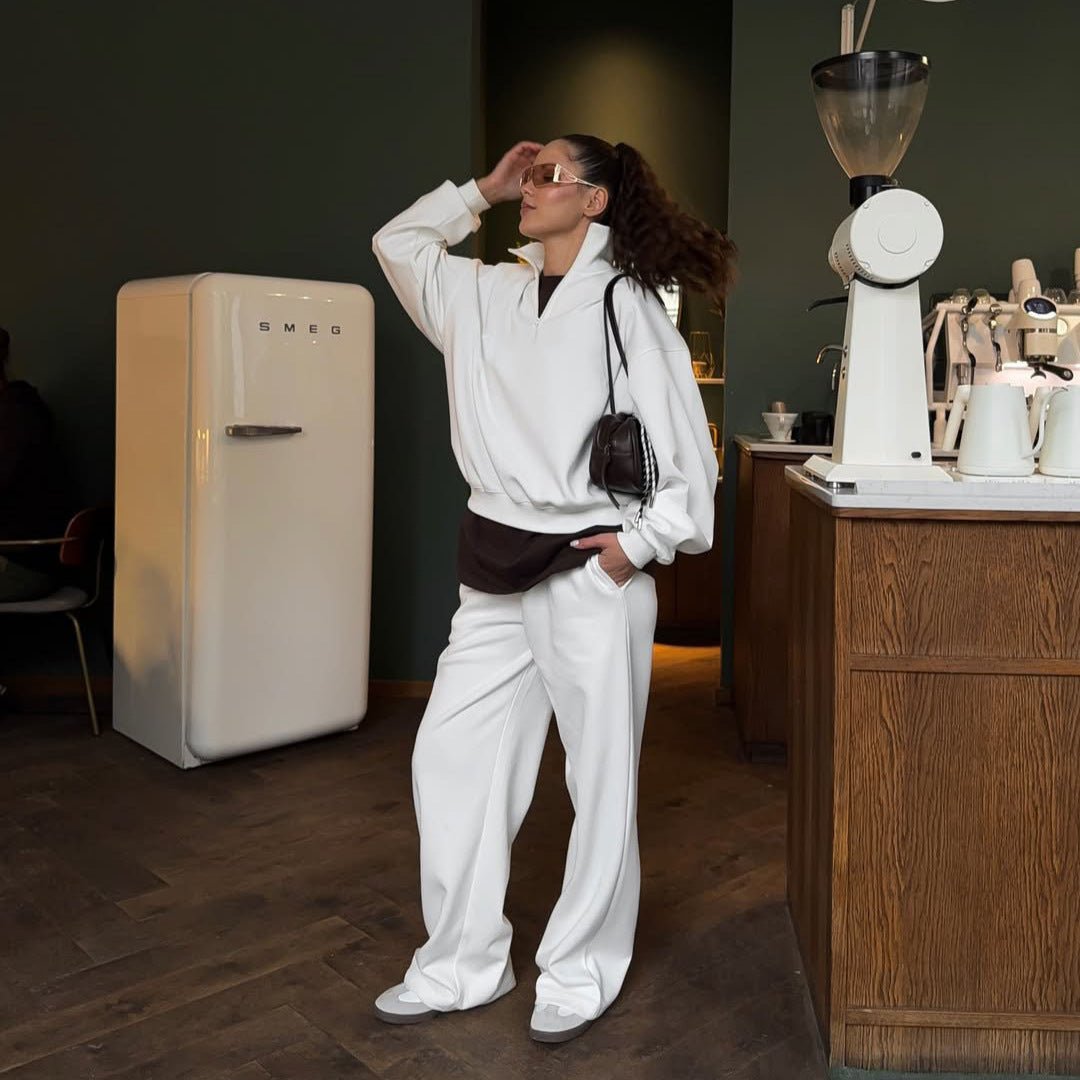 Fashionable Half - Open Collar Long - Sleeve Hoodie And Pants Casual Set - Zip - up Hoodies set - CJLS263436019SH - null