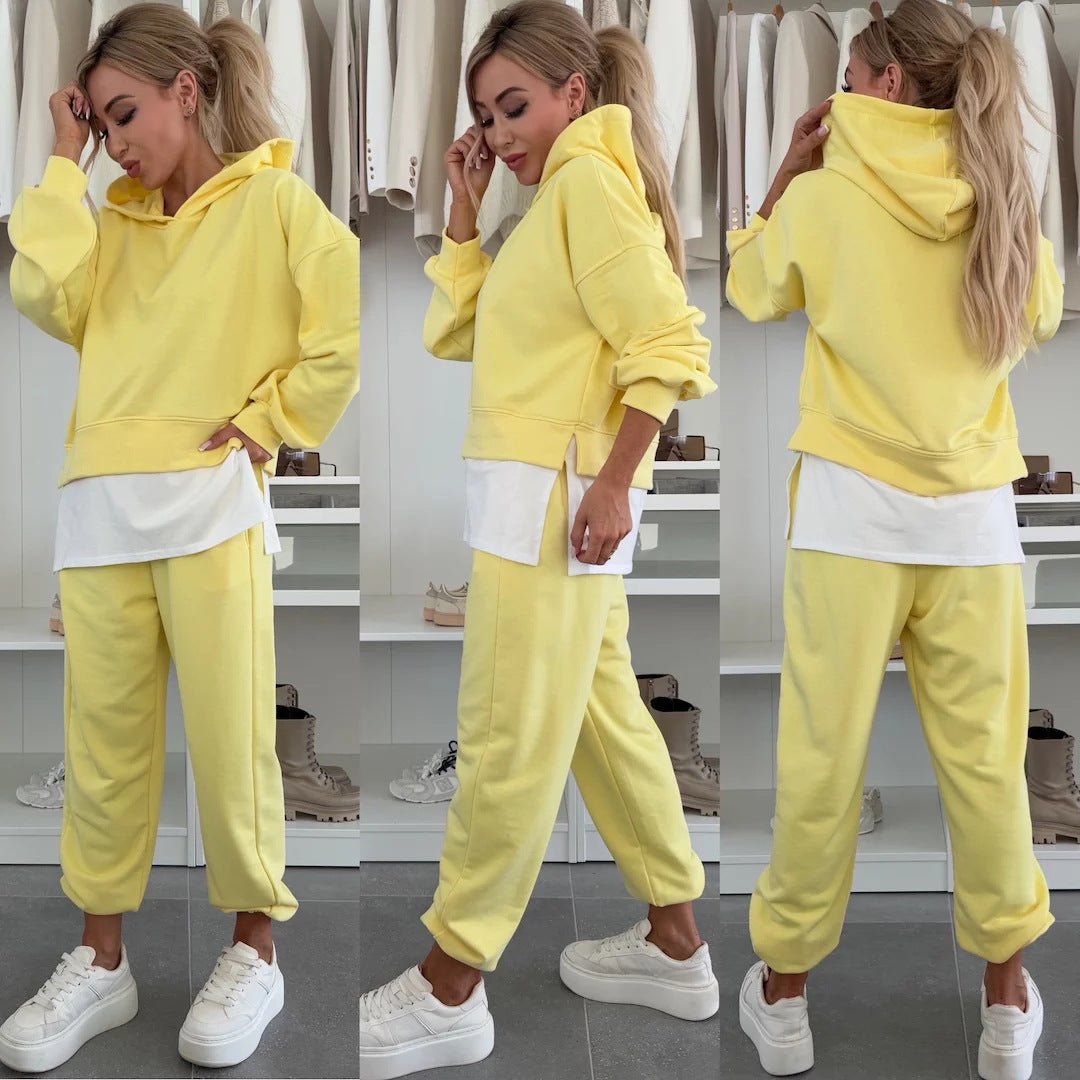 Hooded Sweatshirt Suit Loose Long Sleeve False Two - piece Tops And Jogger Sports Trousers Casual Spots Set For Women's Clothing - Plain Hoodies - CJLS233613521UF - null