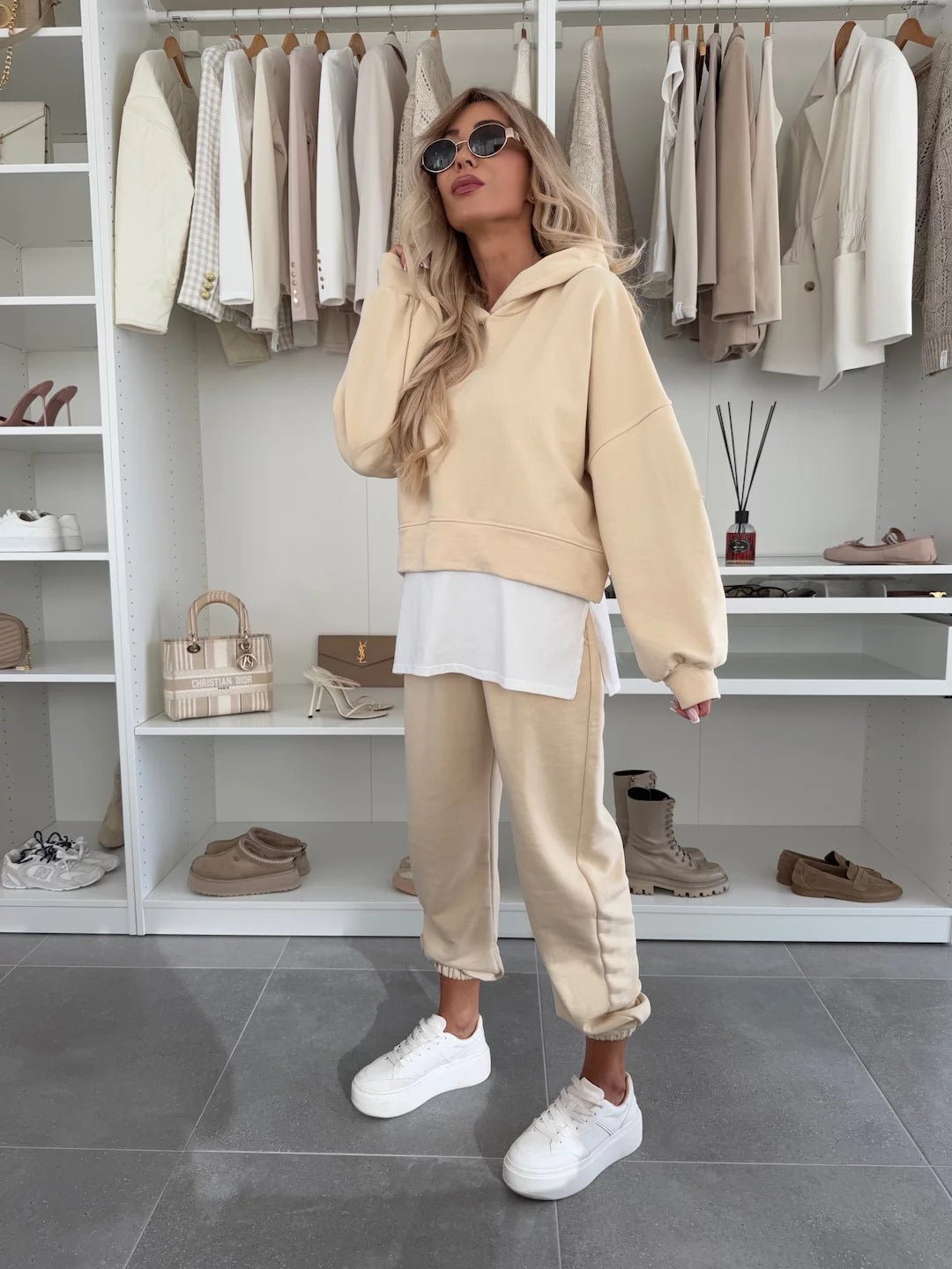 Hooded Sweatshirt Suit Loose Long Sleeve False Two - piece Tops And Jogger Sports Trousers Casual Spots Set For Women's Clothing - Plain Hoodies - CJLS233613521UF - null