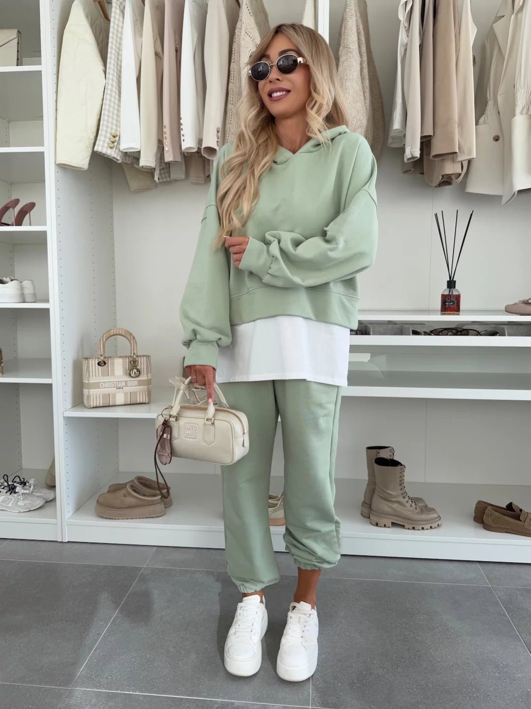 Hooded Sweatshirt Suit Loose Long Sleeve False Two - piece Tops And Jogger Sports Trousers Casual Spots Set For Women's Clothing - Plain Hoodies - CJLS233613523WD - null