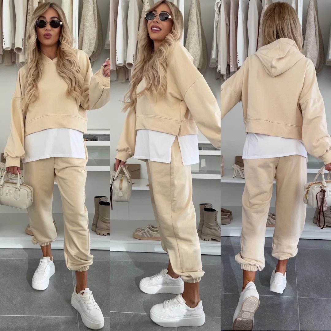 Hooded Sweatshirt Suit Loose Long Sleeve False Two - piece Tops And Jogger Sports Trousers Casual Spots Set For Women's Clothing - Plain Hoodies - CJLS233613521UF - null