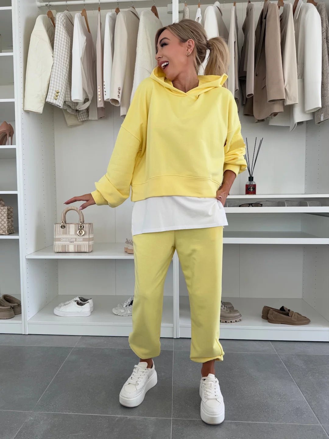 Hooded Sweatshirt Suit Loose Long Sleeve False Two - piece Tops And Jogger Sports Trousers Casual Spots Set For Women's Clothing - Plain Hoodies - CJLS233613515OL - null