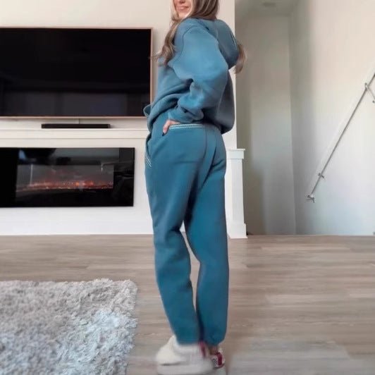 Lace - trimmed Kangaroo Pocket Hoodie And Elastic Waistband Sweatpants Set - Pullover hoodie - CJLS262455507GT - null