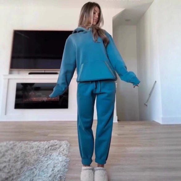 Lace - trimmed Kangaroo Pocket Hoodie And Elastic Waistband Sweatpants Set - Pullover hoodie - CJLS262455511KP - null